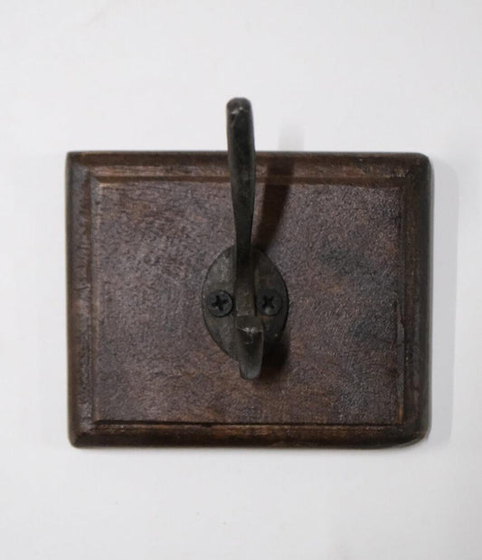 Set of 4 metal hooks on wood base