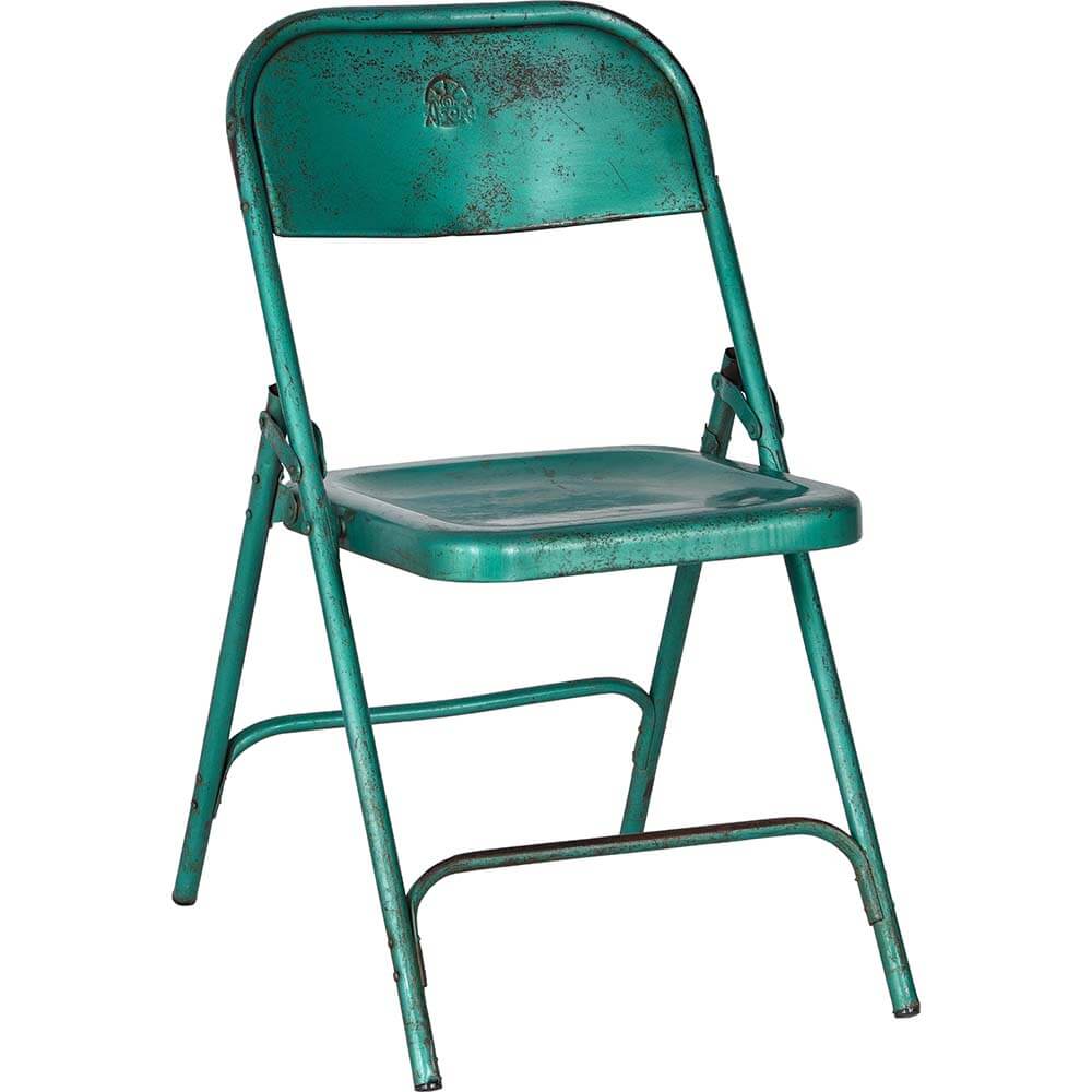 Set of 4 green foldable metal chairs