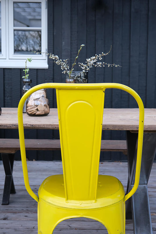 Set of 4 yellow metal chairs