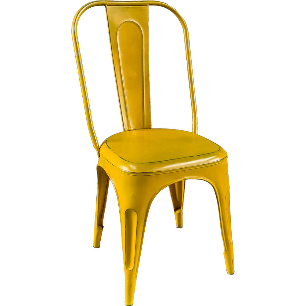 Set of 4 yellow metal chairs